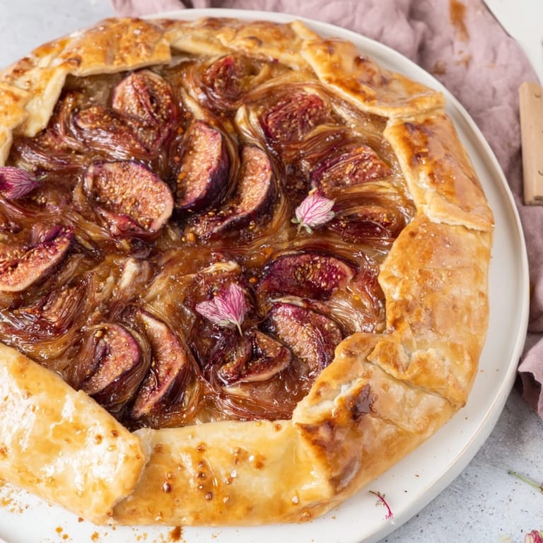 Freshly baked Honey and Plum Galette, with a glistening crust and perfectly cooked plums.