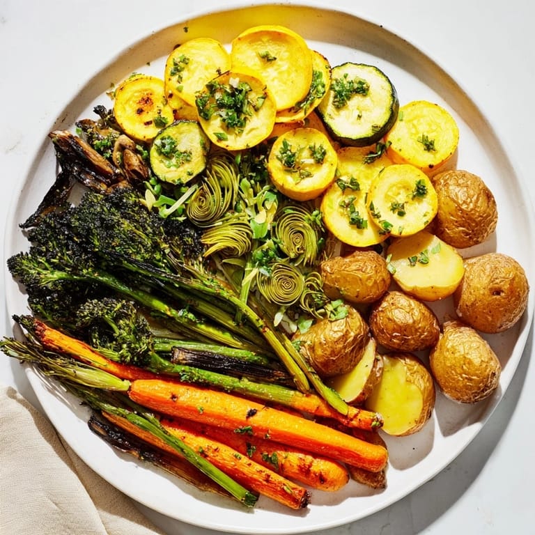 Tender, flavorful Light Herb & Fern-Inspired Roasted Vegetable Platter, an elegant side dish with a woodland touch.