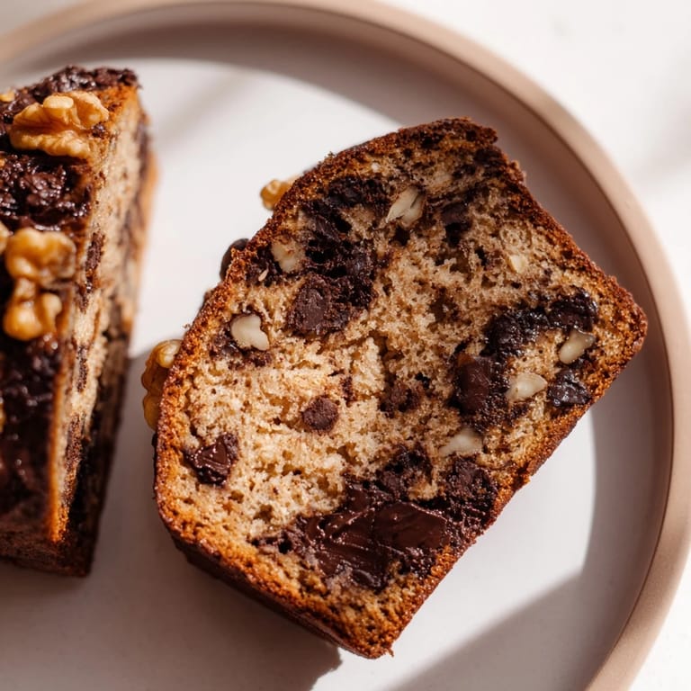 Golden-baked loaf of Chocolate Chip Banana Bread, showcasing the generous chocolate chip distribution.