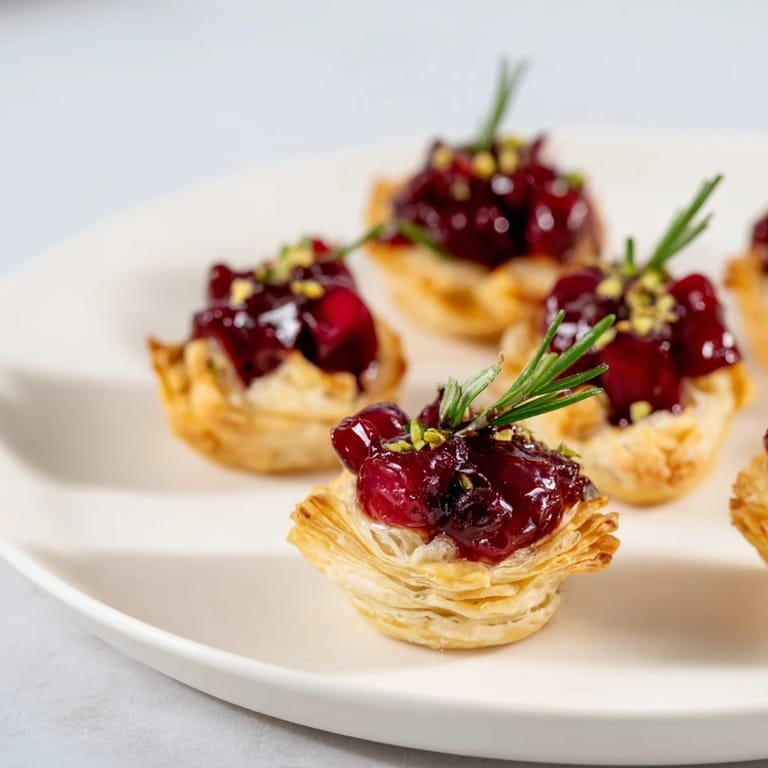 A beautiful overhead shot shows the festive Mini Cranberry Brie Tart Wreath, perfect for holiday parties and easy to enjoy.
