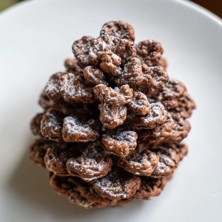 Homemade Pinecone-Shaped Nut Butter Snacks, arranged beautifully, dusted with powdered sugar, ready to eat.
