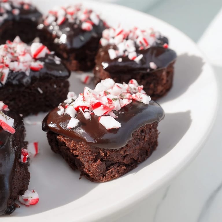 Close-up of freshly baked Peppermint Mocha Brownie Bites: small, chocolatey treats ready to enjoy.