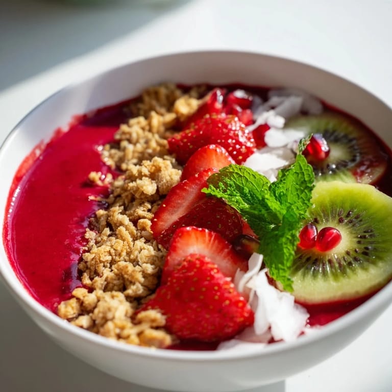 A stunning visual of layered Festive Red and Green Smoothie Bowls, offering a delicious and easy brunch idea.