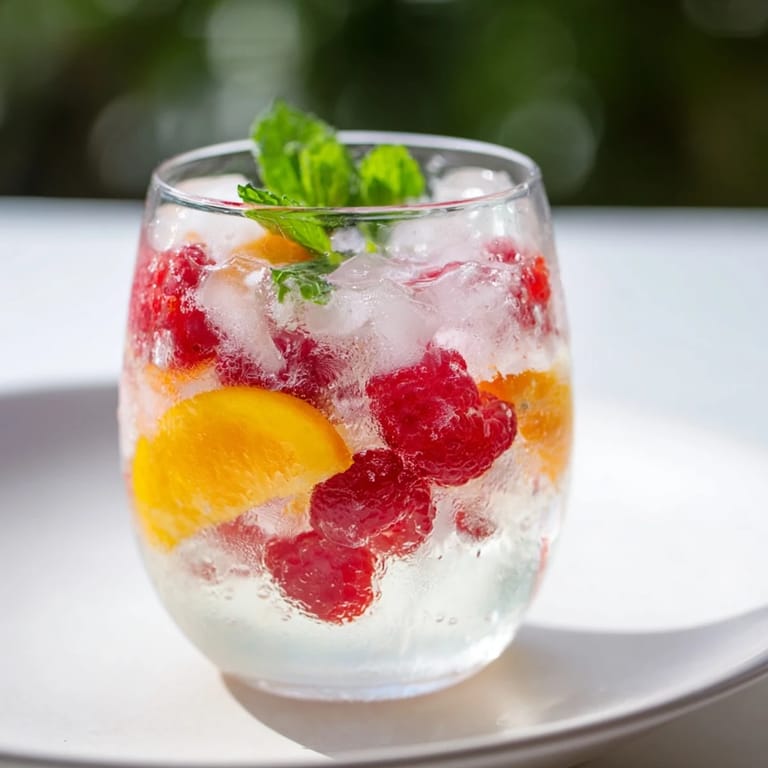 Chilled Sparkling Juice with Raspberries, a beautiful, non-alcoholic drink for celebrations.