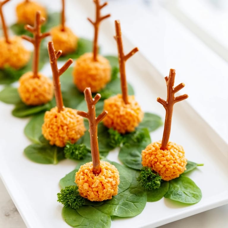 Perfectly arranged grid of The Pumpkin Patch Grid, complete with pretzel stems and parsley "leaves".