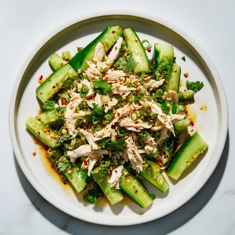 Tossed Whole Cucumber Logan Salad, featuring juicy rotisserie chicken and crunchy cucumber bites.