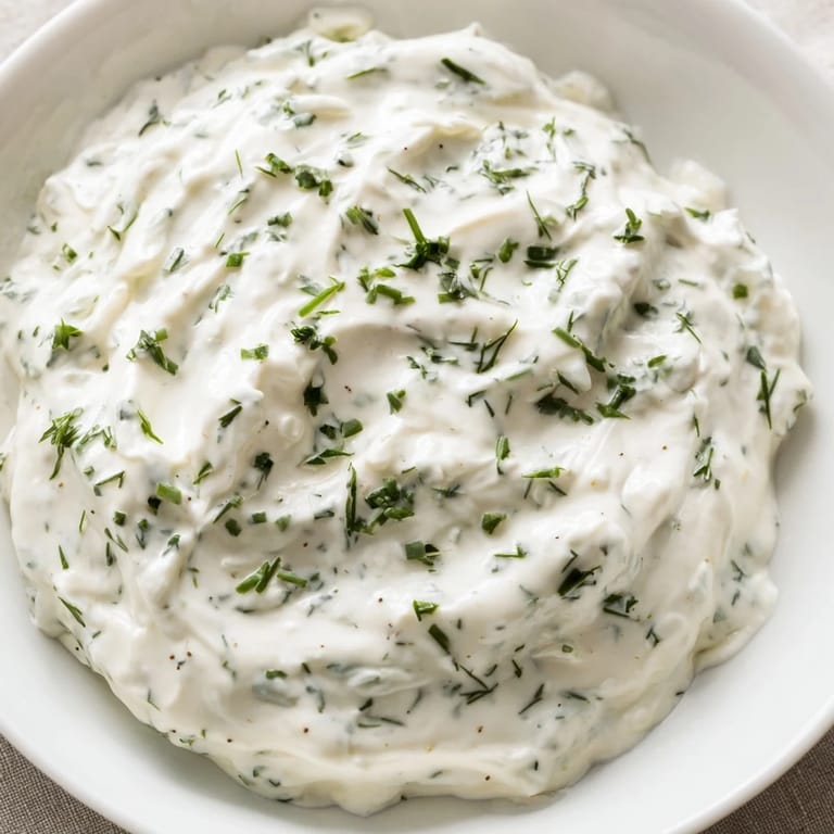 Freshly chopped herbs visible in the thick, creamy Greek Yogurt Ranch Dip, ready to serve with dippers.