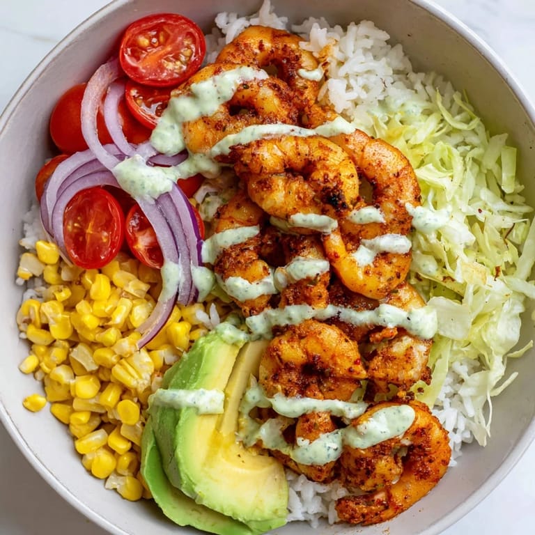 Vibrant Cajun Shrimp Taco Bowls, featuring perfectly cooked shrimp, rice, and fresh toppings with lime wedges.