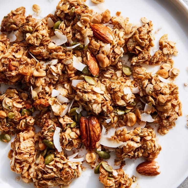 Delicious, sweet Honey Nut Granola Clusters—a wholesome breakfast or snack with a delightful crunch.