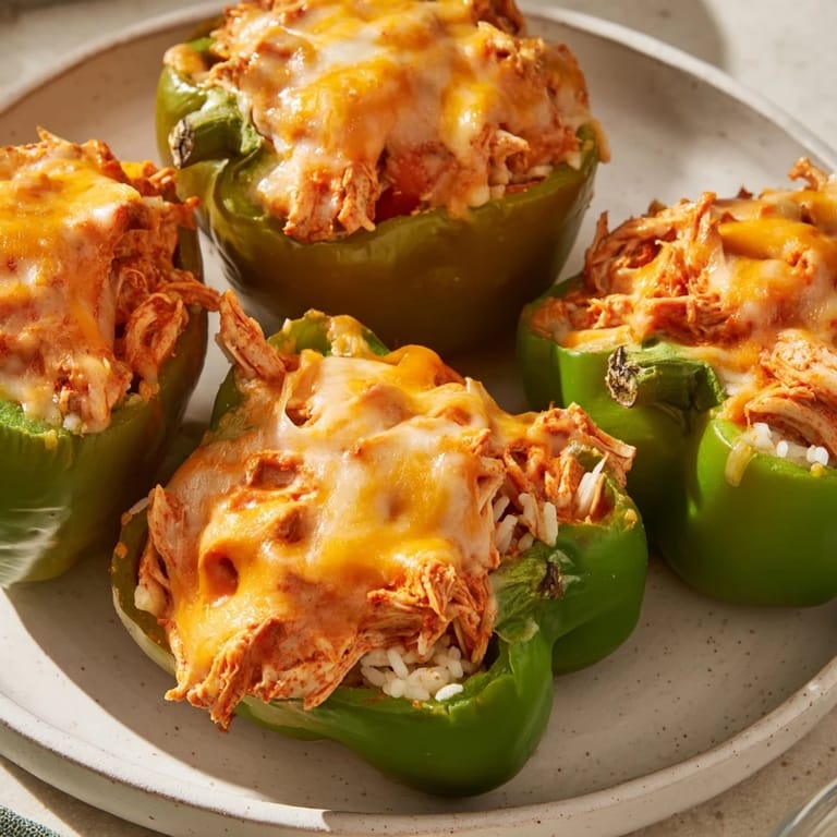 Savor the aroma and taste of these cheesy baked Cheesy Chicken Stuffed Peppers, perfect for a gluten-free meal.