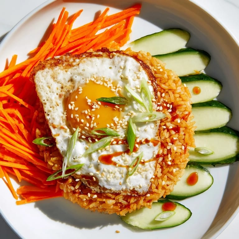 Imagine this Egg Rice Bowl: a satisfying vegetarian meal with a crispy rice base and flavorful garnishes.