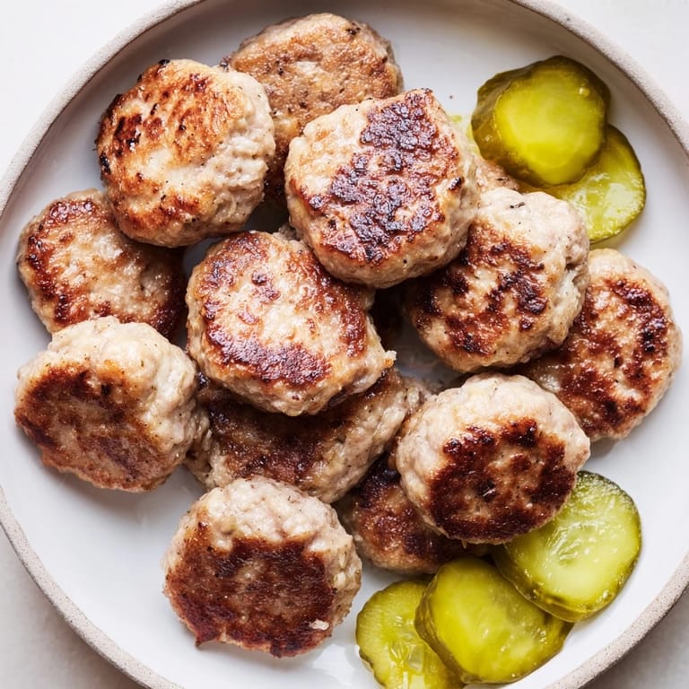 Crispy pan-fried Danish Frikadeller, showing juicy pork meatballs with a hint of allspice aroma, ideal for dinner.