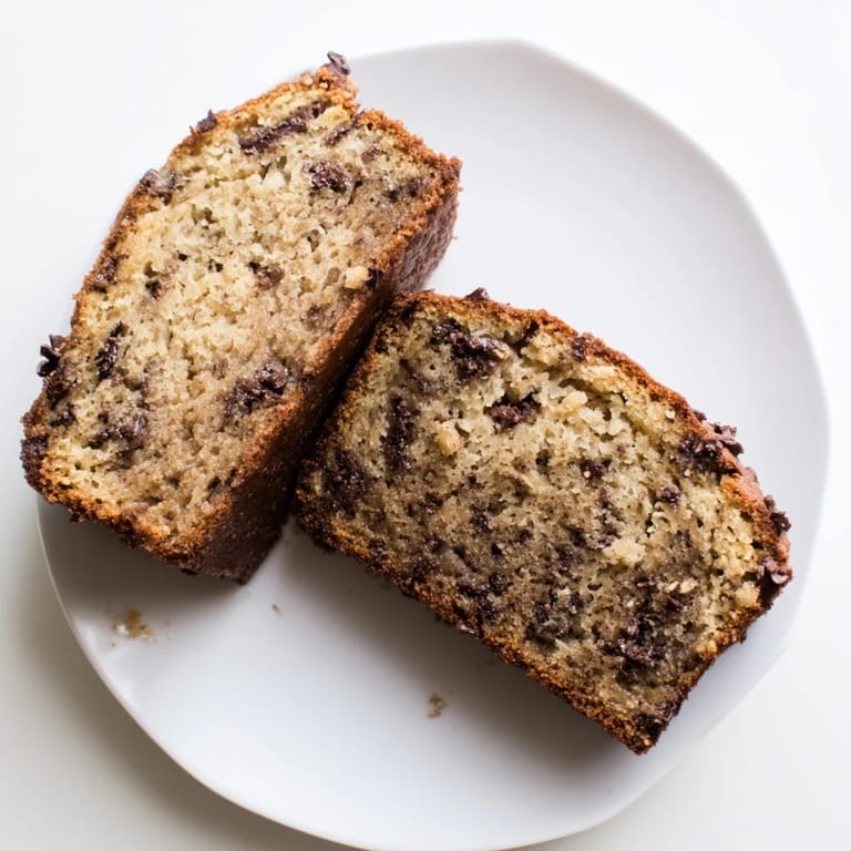 Freshly baked banana bread loaf, sliced to show tender crumb and optional nuts, perfect for an easy afternoon snack.