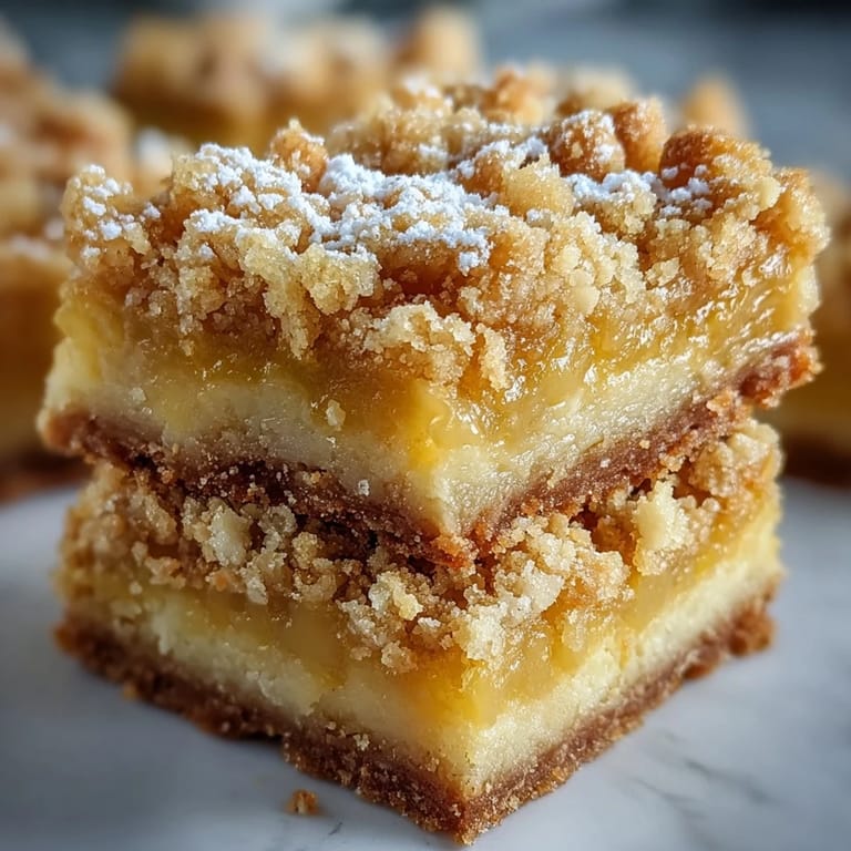 Warm Homemade Lemon Crumb Bars cooling on a rack, buttery crumbs and citrusy filling visible.