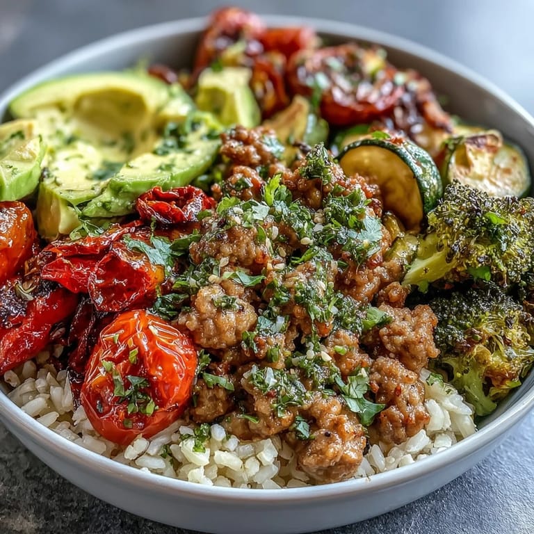 Ground Turkey Bowl featuring juicy turkey, roasted vegetables, and zesty lime wedges with fresh cilantro garnish.