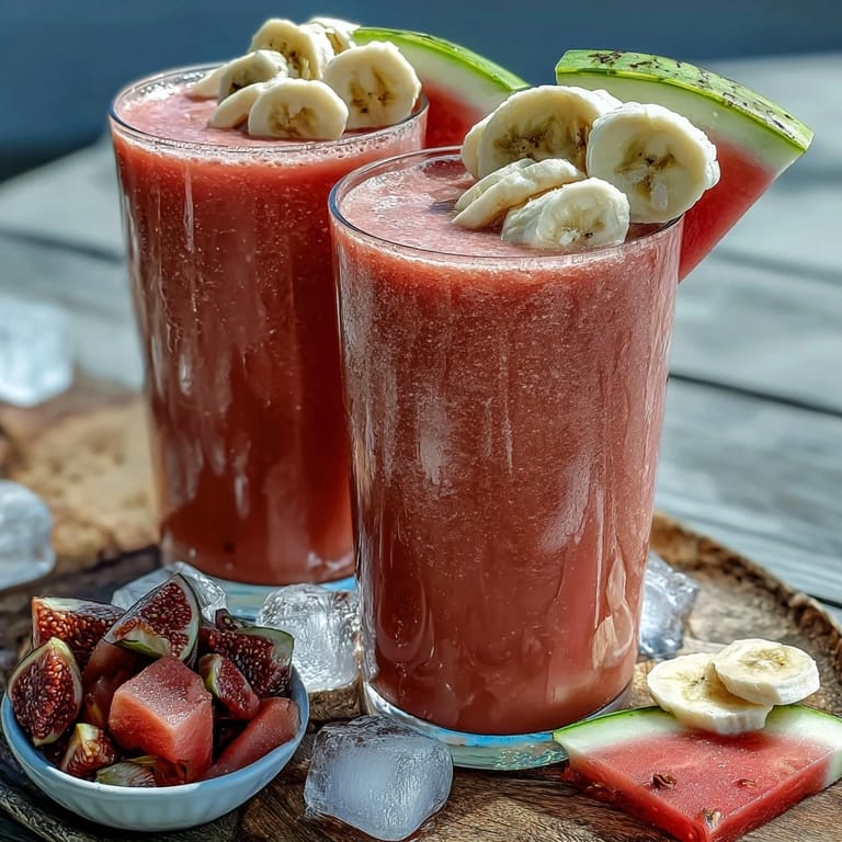 Glass of Guava Banana Smoothie with ice cubes and a straw, ready to sip after a quick five-minute blending.