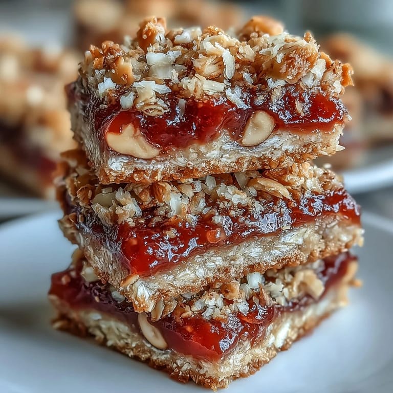A close-up of Guava Jam Bars with Coconut Macadamia Oat Crumble served on a white plate with lime wedges.