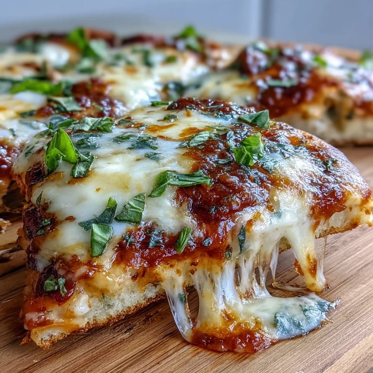 Fresh basil leaves top the hot naan, ready to be sliced and served immediately.