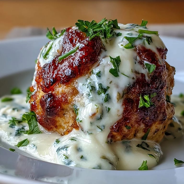Juicy turkey meatballs in a creamy garlic ranch sauce, served hot and perfect for pairing with pasta or mashed potatoes.