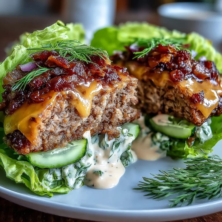Fresh lettuce leaves cradle savory beef cheeseburgers, layered with crunchy pickles and zesty secret sauce for a delicious keto-friendly twist on a classic.