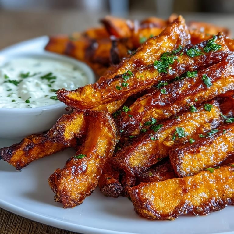 Air-fried sweet potato fries with rich, savory onion dip—an easy vegetarian side or appetizer.