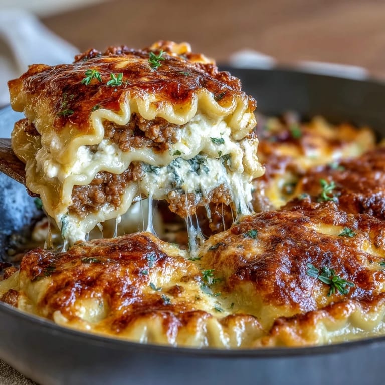 Hearty fusion dish featuring dumpling wrappers, savory turkey, and tender cabbage baked with rich tomato sauce and gooey cheese.  