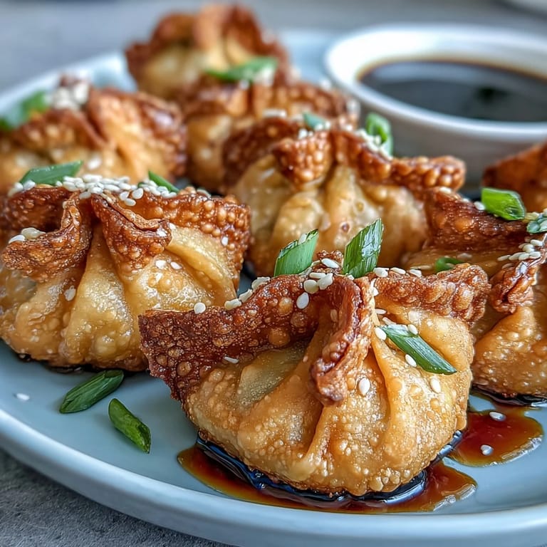 Golden dumplings filled with flavorful pork and vegetables, air-fried to crispy perfection, paired with an aromatic soy ginger dipping sauce for dipping.  