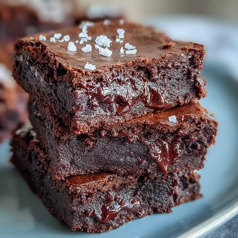 Fudgy sourdough discard brownies with a crackly top, sprinkled with sea salt flakes for a perfect balance of sweet and savory.