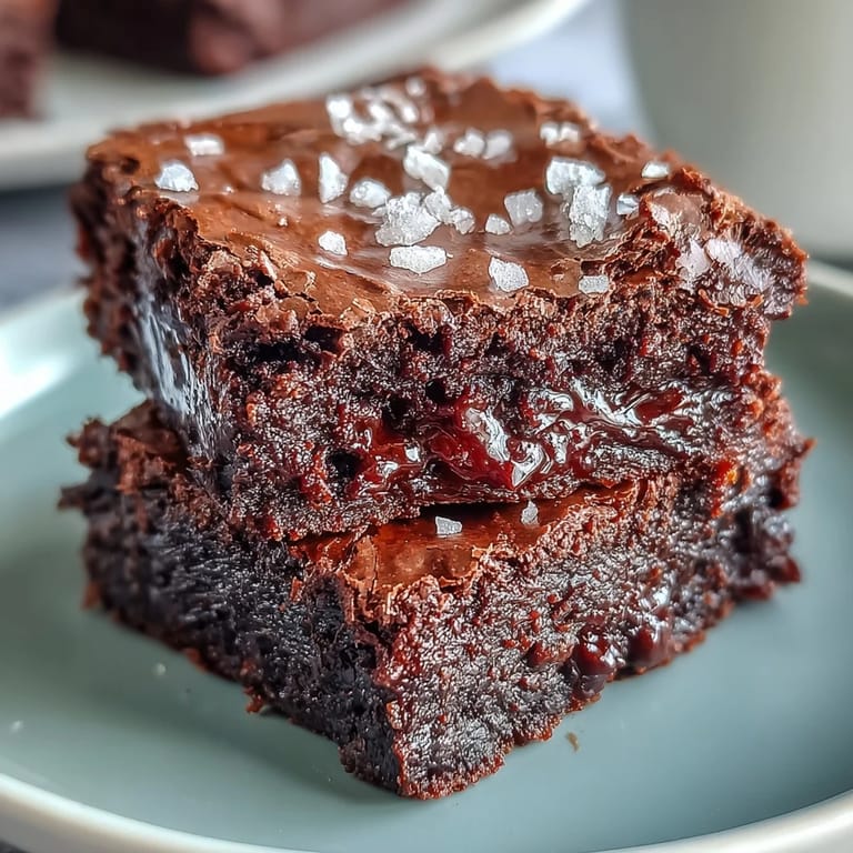 Homemade sourdough discard brownies with deep chocolate flavor, finished with a dusting of sea salt for an irresistible dessert.