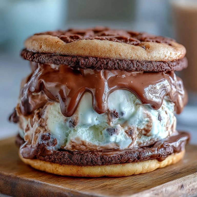 Indulgent vanilla bean ice cream fills chewy coffee cookies, offering a perfect blend of creamy and crunchy textures.