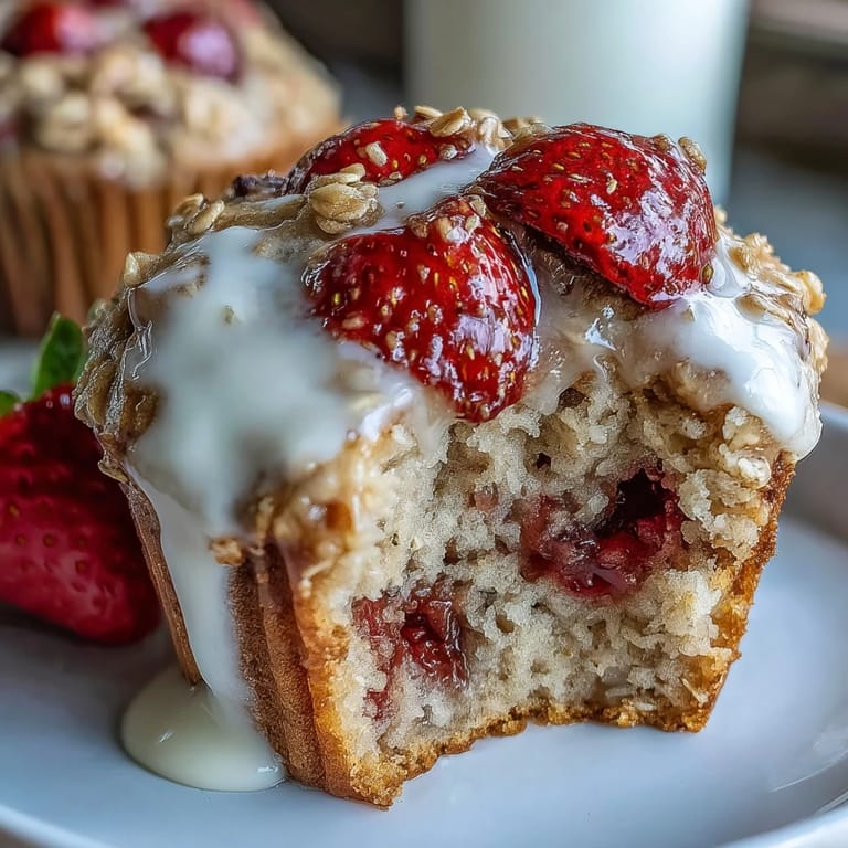 Wholesome muffins bursting with juicy strawberries, creamy Greek yogurt, and hearty oats—perfect for a nutritious breakfast.