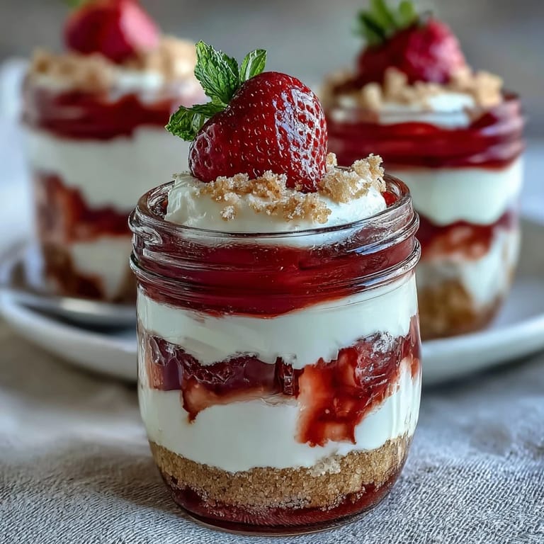 Layers of golden shortcake cubes, sweet strawberries, and clouds of whipped cream make these parfait jars a summer dream.  