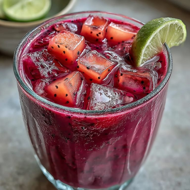 Tropical mango and dragonfruit iced beverage, inspired by Starbucks, served in a tall glass.