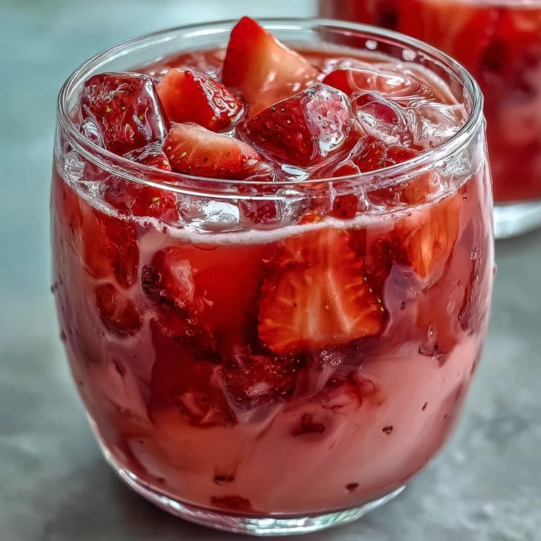 Refreshing Pink Starburst-inspired drink bursting with strawberry and citrus notes, served chilled over ice with juicy fruit slices.