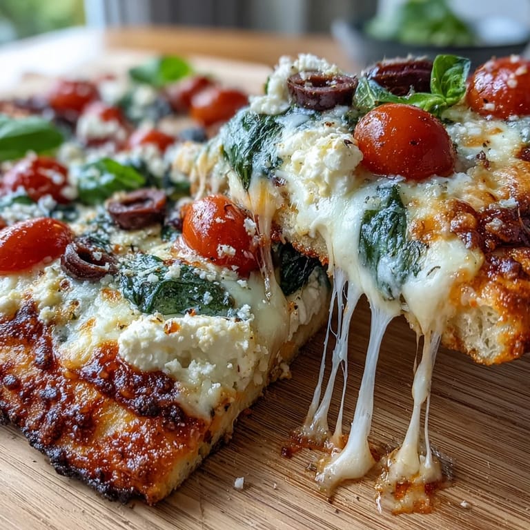 Protein-packed cottage cheese flatbread pizza with a tender crust, fresh tomato slices, and aromatic basil leaves for a healthy meal.  