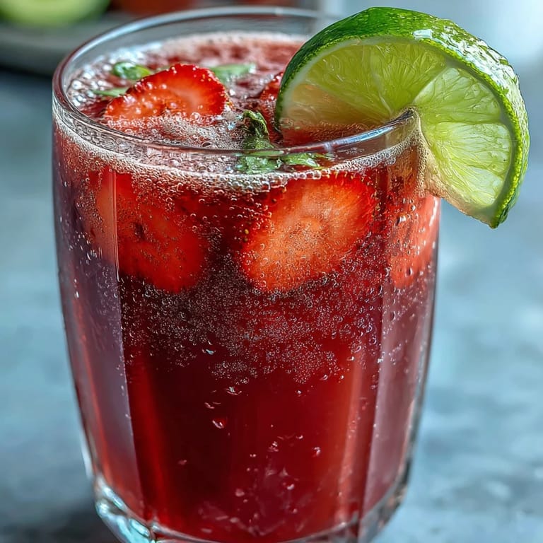 Homemade strawberry agua fresca in a pitcher, garnished with lime slices and fresh mint for a festive touch.