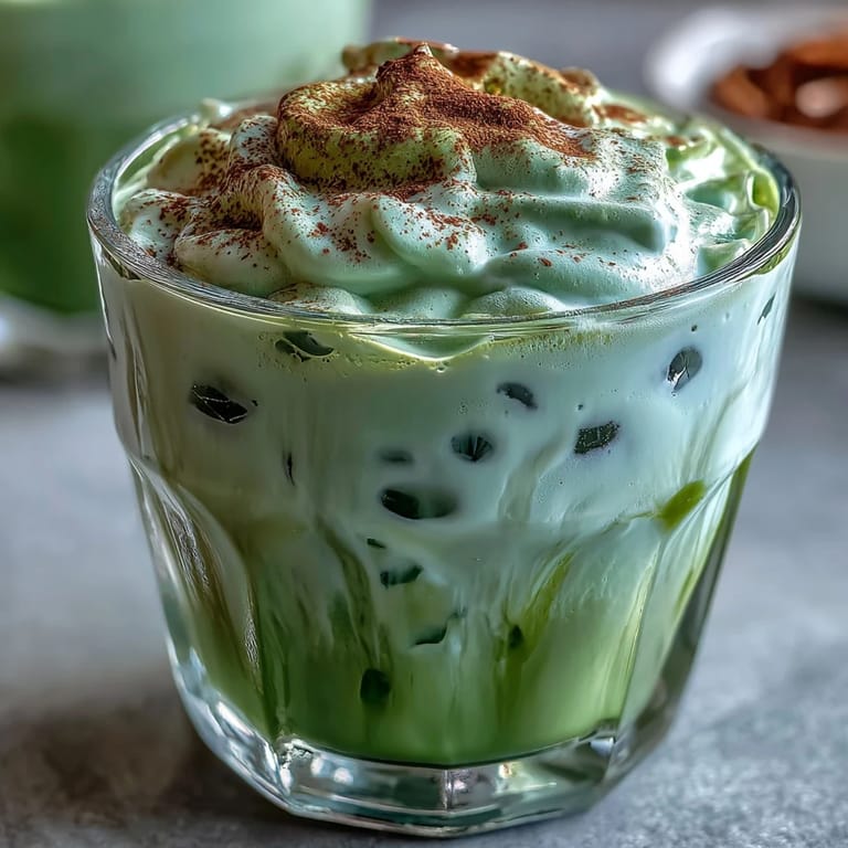 Silky vanilla cold foam crowns a refreshing iced matcha latte, perfect for celebrating special moments with loved ones.