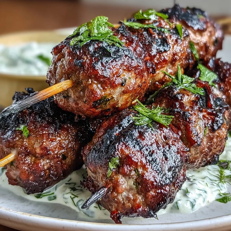 Spiced ground lamb kofta infused with cinnamon and paprika, charred on the grill and paired with refreshing cucumber dill tzatziki.  