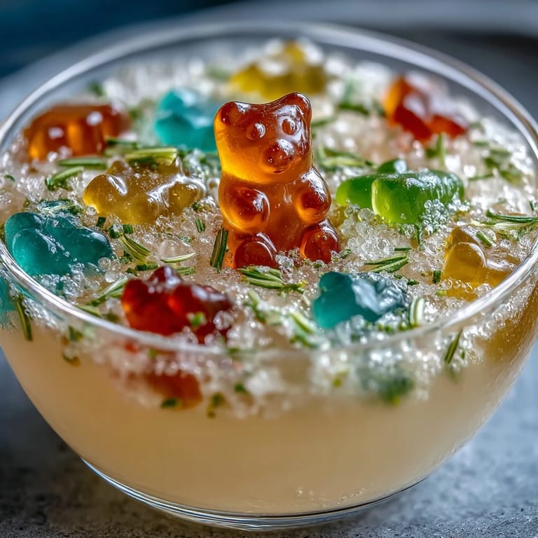 Playful Gummy Bear Lemonade Jelly Cups garnished with mint leaves and lemon slices, creating a fun and Instagram-worthy dessert.