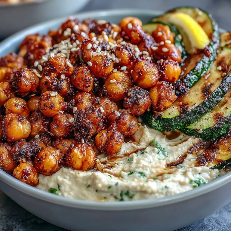 Flavorful Crispy Chickpea Bowls topped with crunchy chickpeas, charred vegetables, and fresh parsley for a satisfying gluten-free dish.