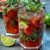 Fresh guava mojito cocktail served in a tall glass with crushed ice, mint leaves, and a bright lime wheel garnish. A refreshing summer beverage.