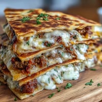 Shepherd's Pie Quesadillas with golden crispy tortillas filled with savory meat and creamy mashed potatoes.