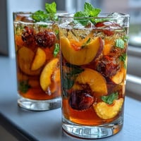A vibrant pitcher of mango peach sangria with fresh fruit slices and mint garnish, perfect for summer parties.  