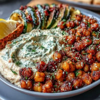 Crispy Chickpea Bowls with hummus and grilled vegetables for a vibrant, protein-rich vegan meal.  