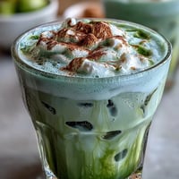 Iced matcha latte with vanilla cold foam, layered in tall glasses and topped with creamy foam for Mother's Day brunch.