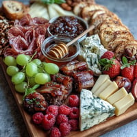 Vibrant summer charcuterie board with fresh fruit and honey, perfect for entertaining.