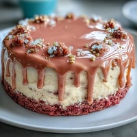 Bridal Shower Rosé Velvet Cake draped in elegant gold drip.