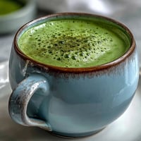 Vibrant green Matcha Oat Milk Latte, frothy and creamy, perfect morning boost.